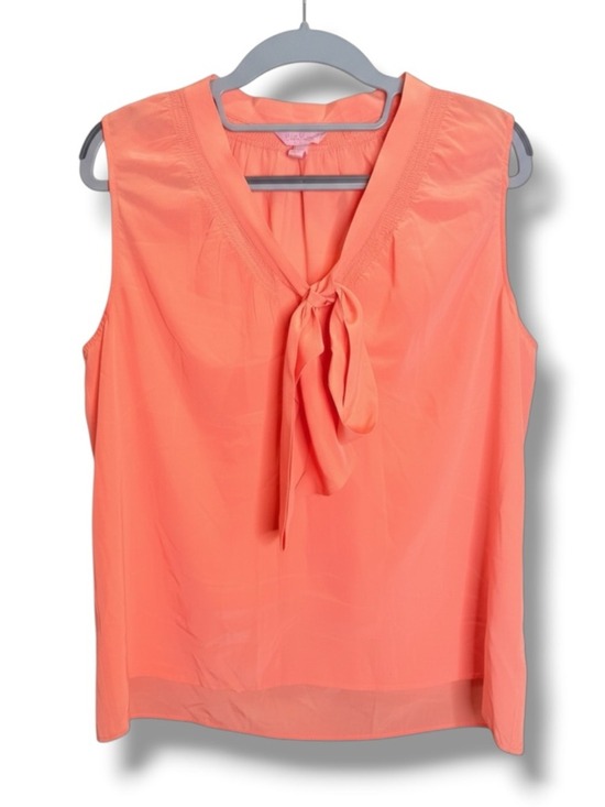 Lilly Pulitzer Tops - Lilly Pulitzer Dahlia Sleeveless Silk Tie Neck Blouse Peach Large